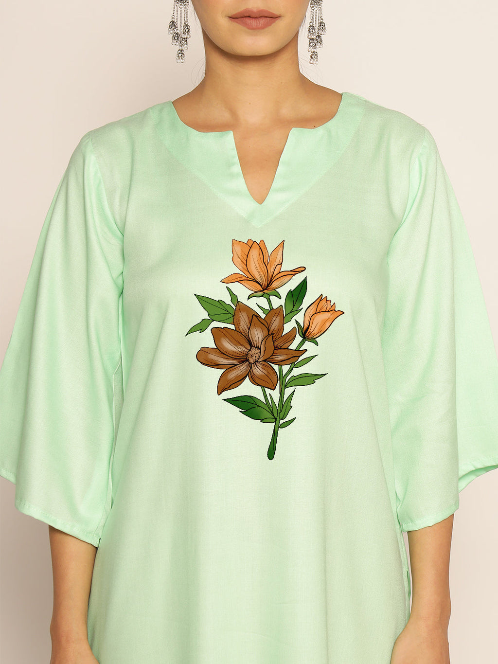 Mint Rayon LongKurta - Olive Green