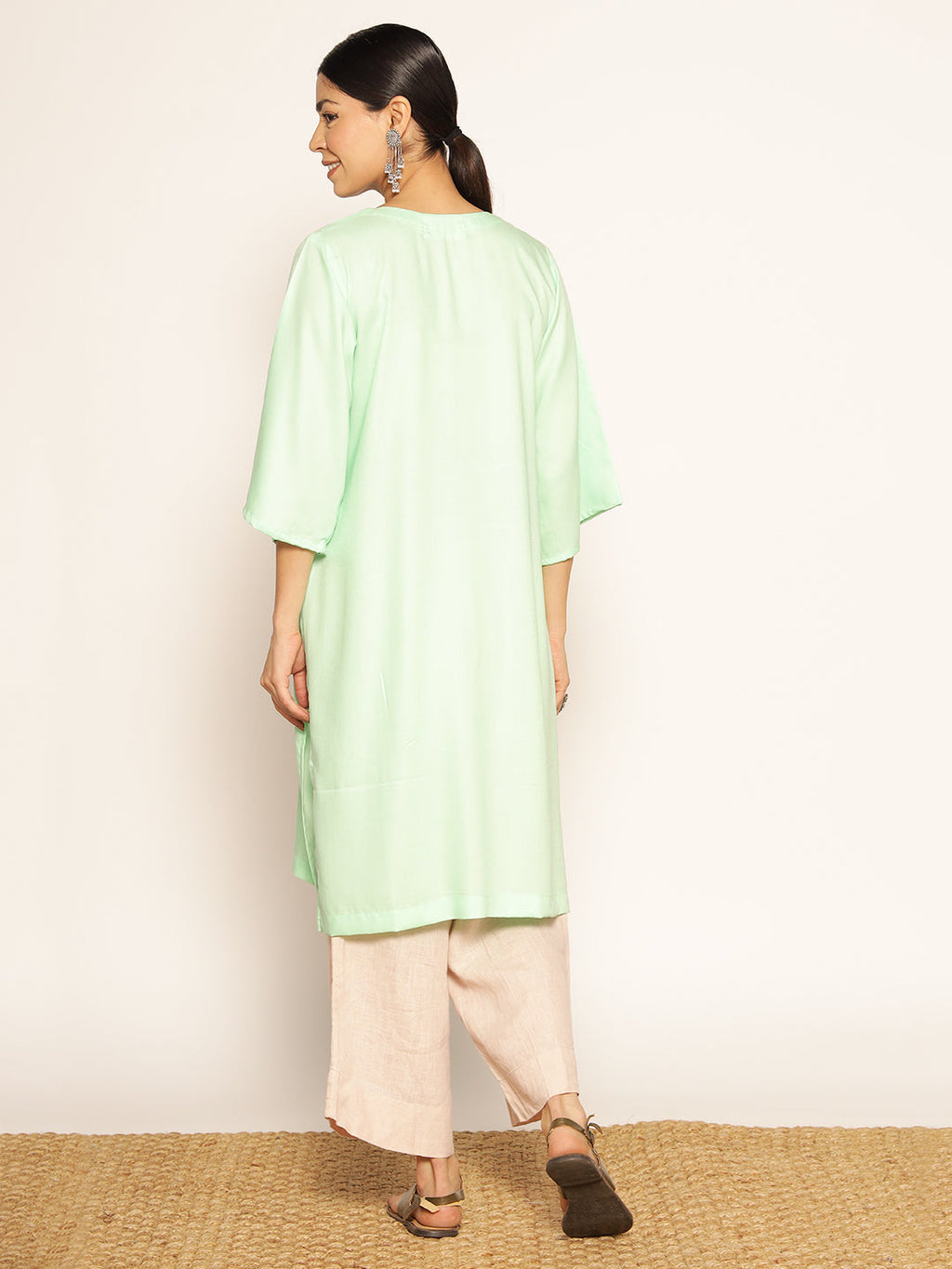 Mint Rayon LongKurta - Olive Green