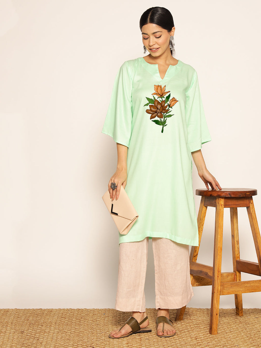Mint Rayon LongKurta - Olive Green
