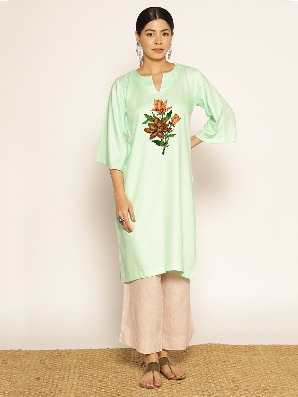 Mint Rayon LongKurta - Olive Green