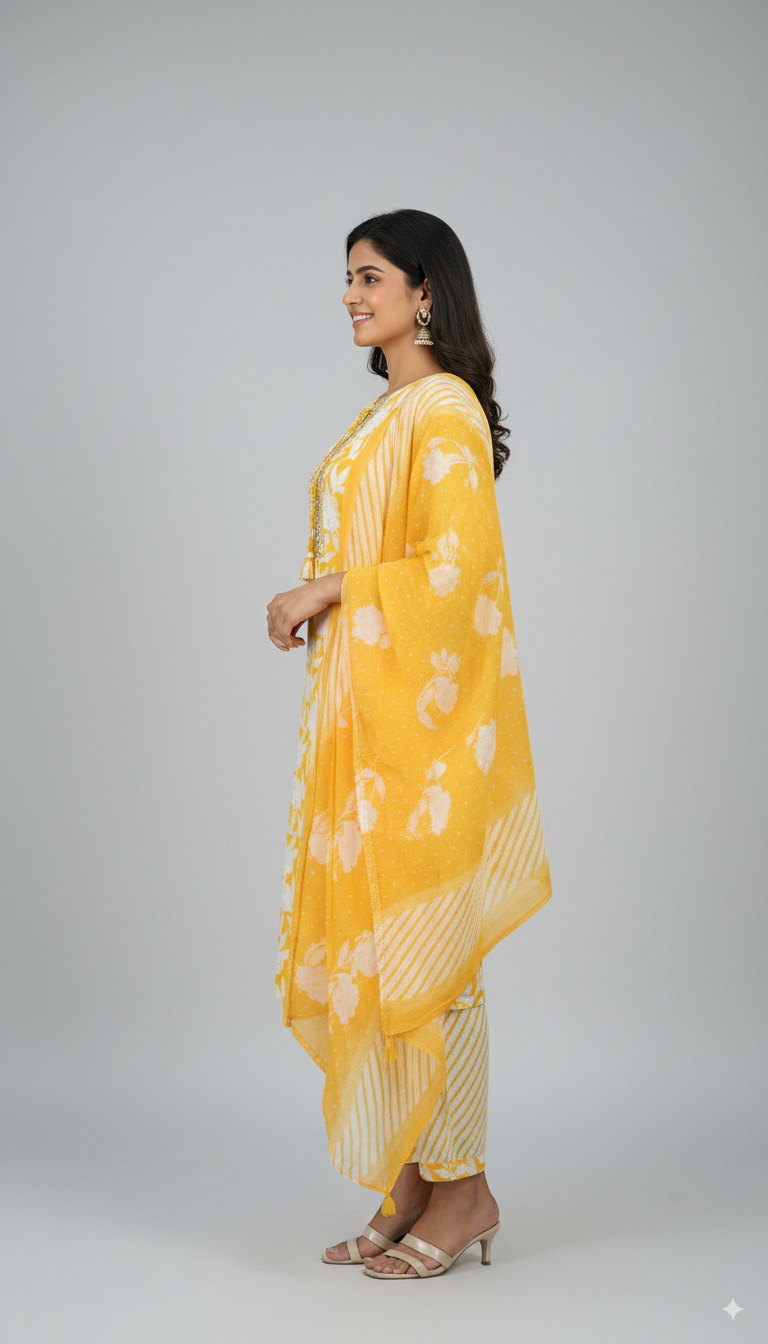 "Golden Bloom Kurti Set"
$