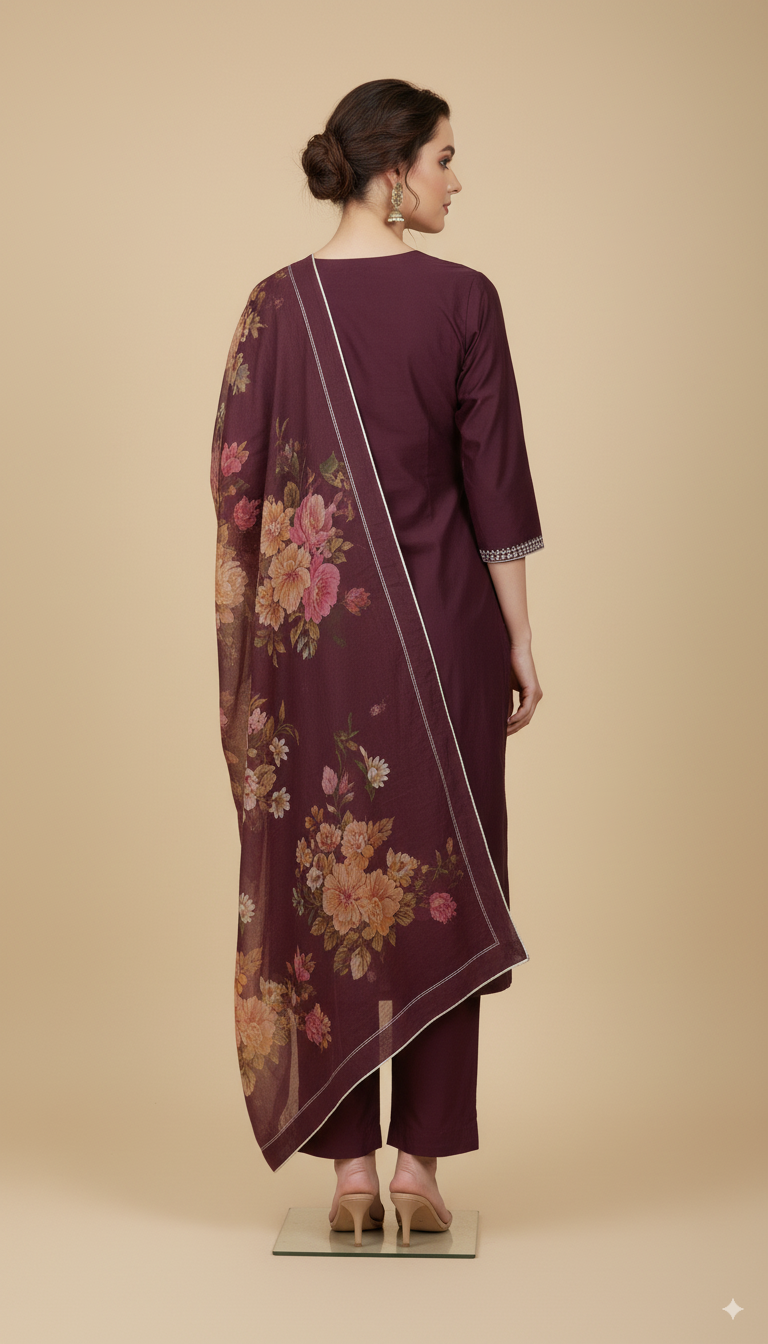 Royal Bloom Maroon Kurti Set"
$