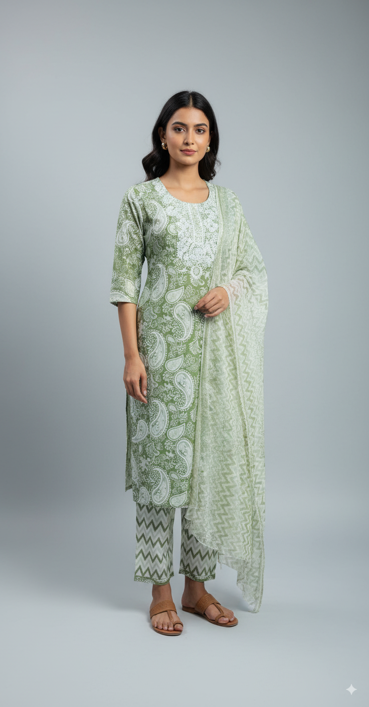 Verdant Elegance Kurti Set $