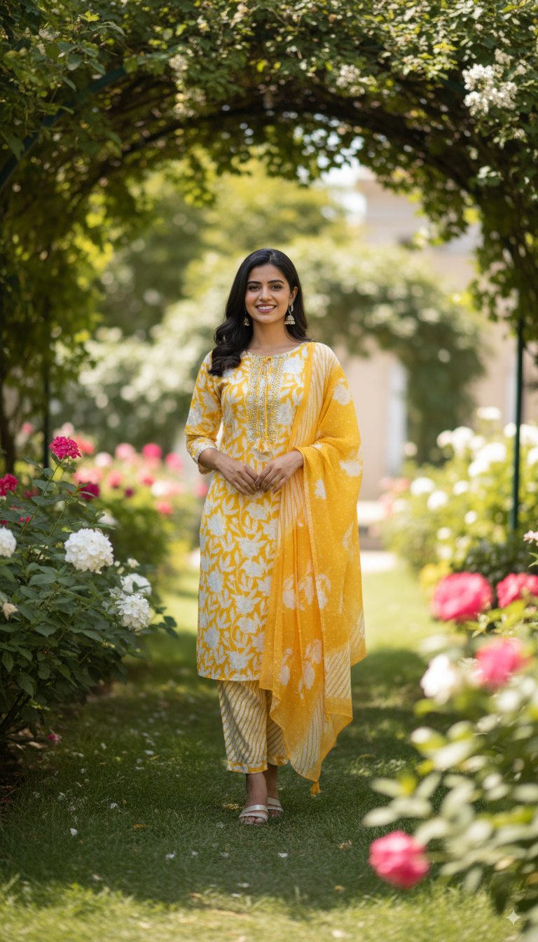 "Golden Bloom Kurti Set"
$