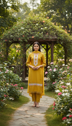 Golden Bloom Embroidered Kurti Set $