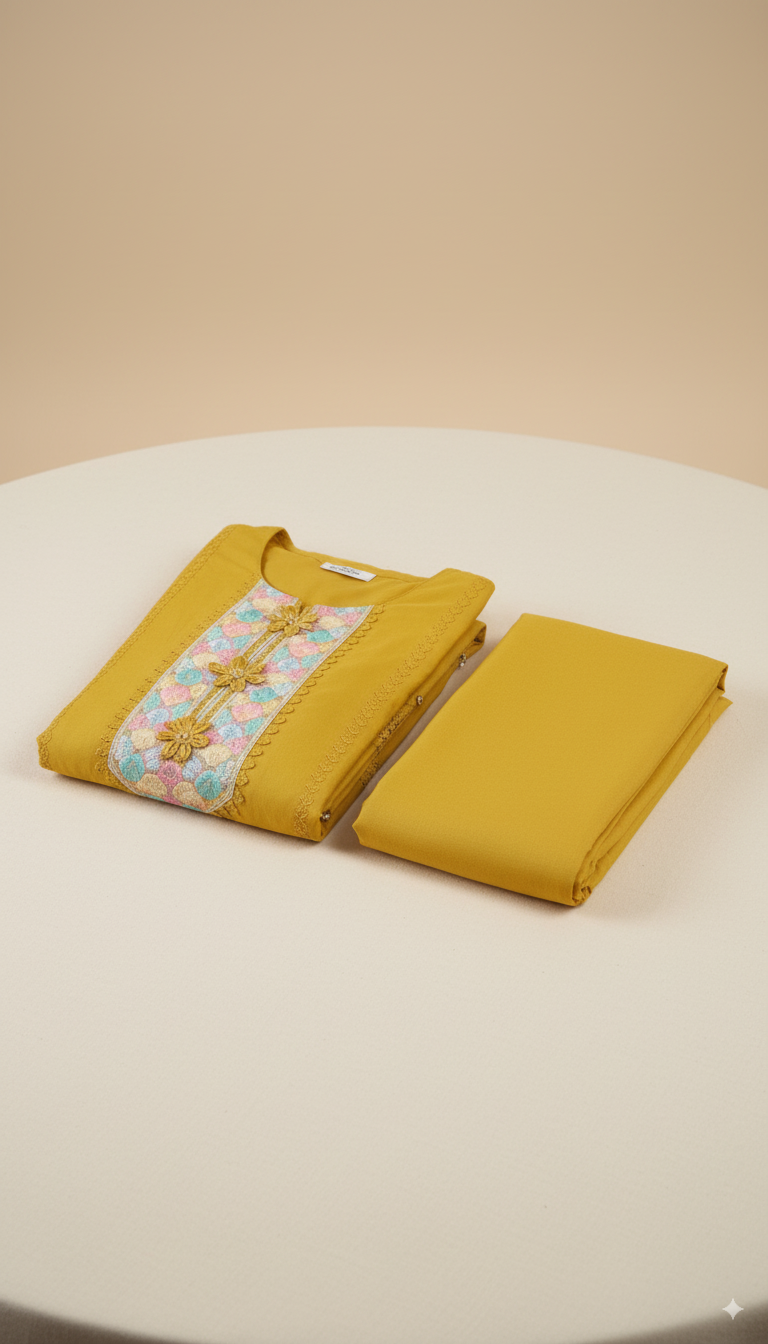 Golden Bloom Embroidered Kurti Set $