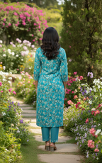 Turquoise Bloom Elegance Kurti Set ✨ $