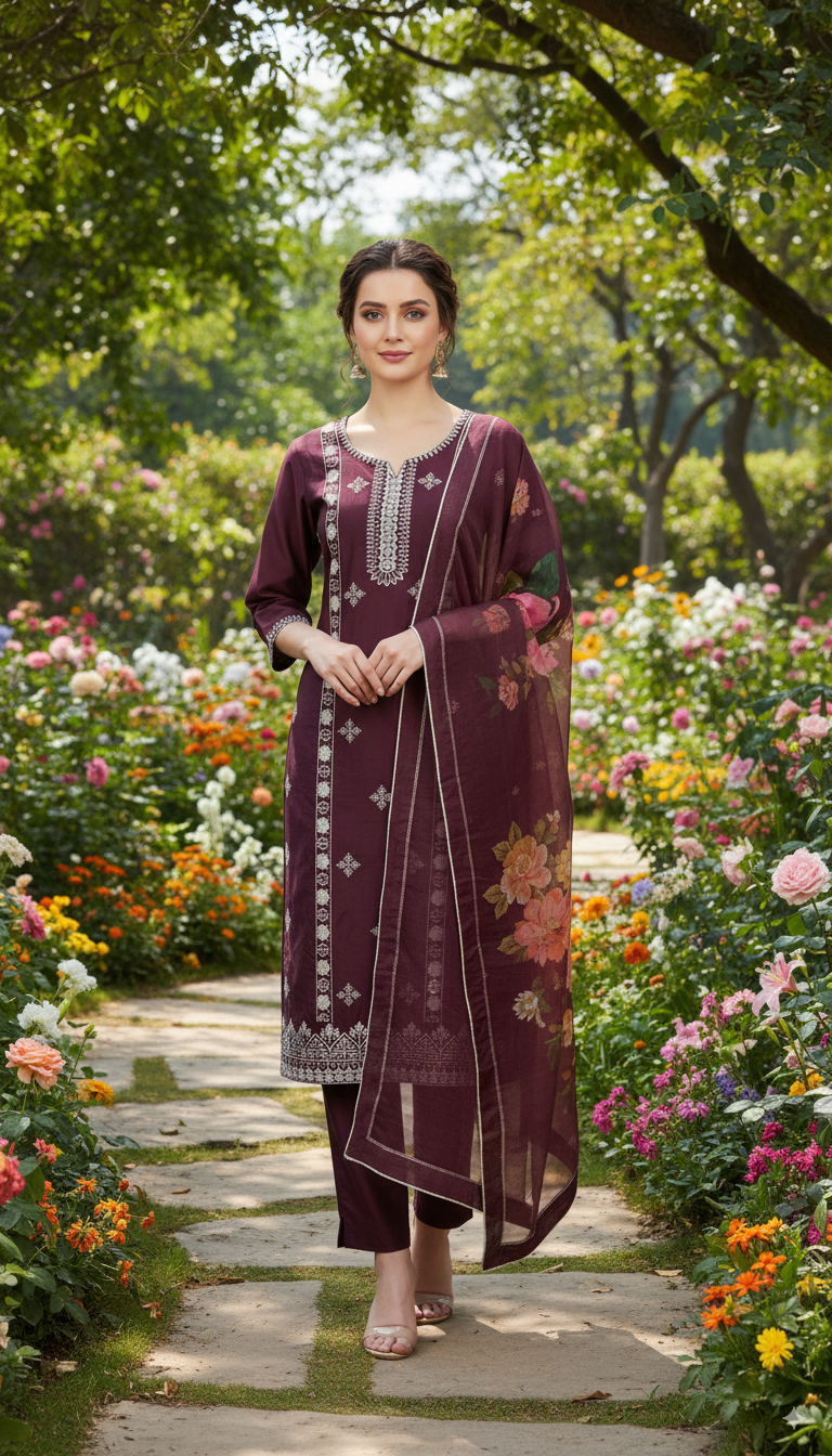 Royal Bloom Maroon Kurti Set"
$