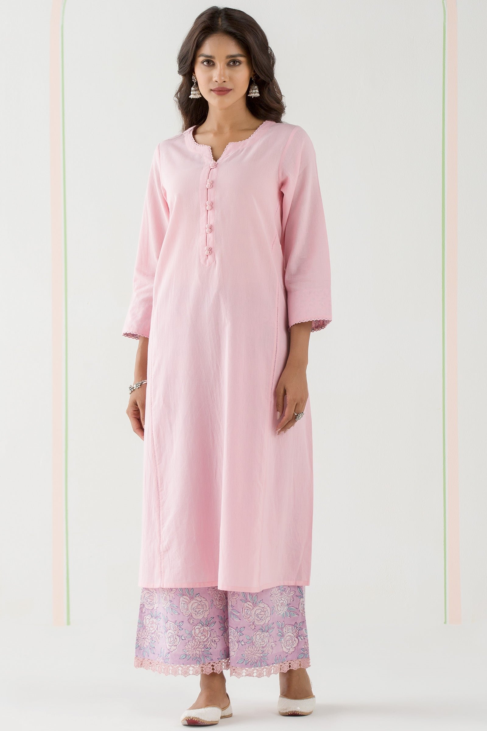 03_163_1.jpg Gulbarg Pink Handloom Kurta - Image 1
