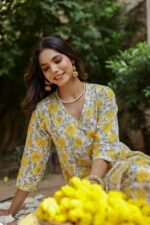 "Marigold" Yellow Hand Block Printed Cotton kurta - Image 5