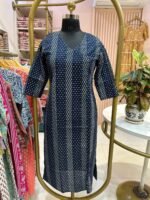 "Ira" Blue Angrakha Cotton Kurta - Image 4