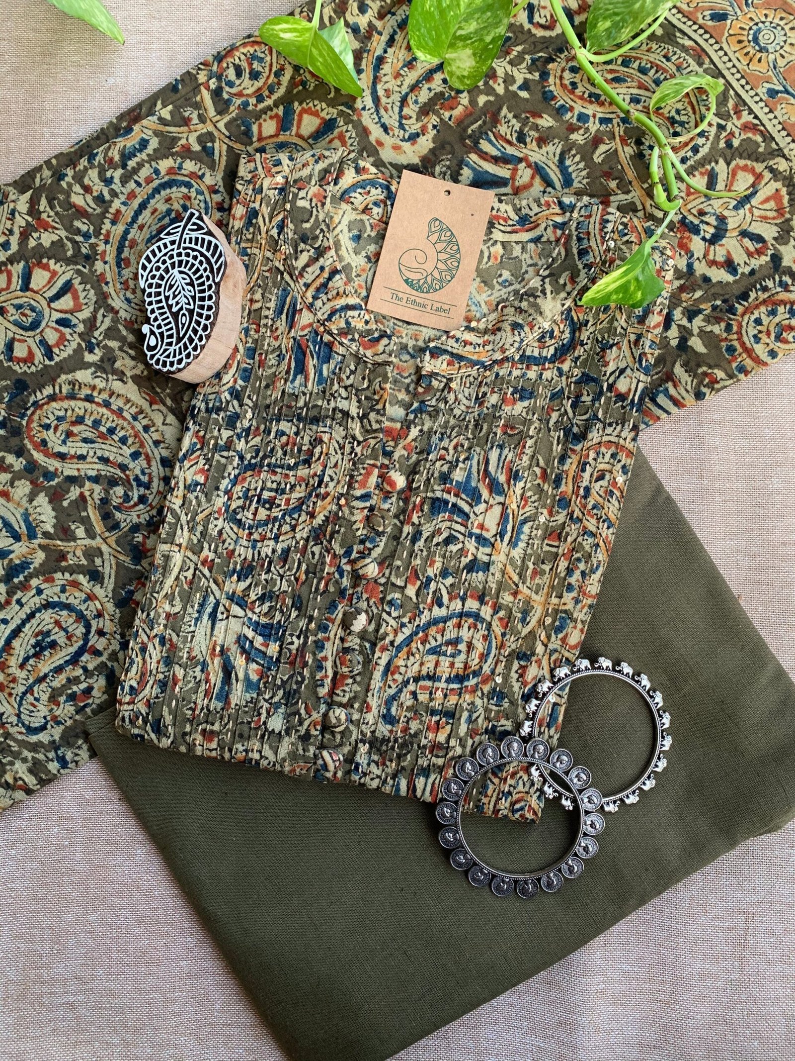 IMG_1743-scaled-1.jpg "Harsha" Kalamkari Hand Block Printed Cotton Kurta Set(3pc) - Image 1