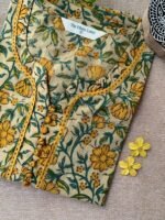 "Kiran" Hand Block Printed Laced Cotton kurta - Image 2