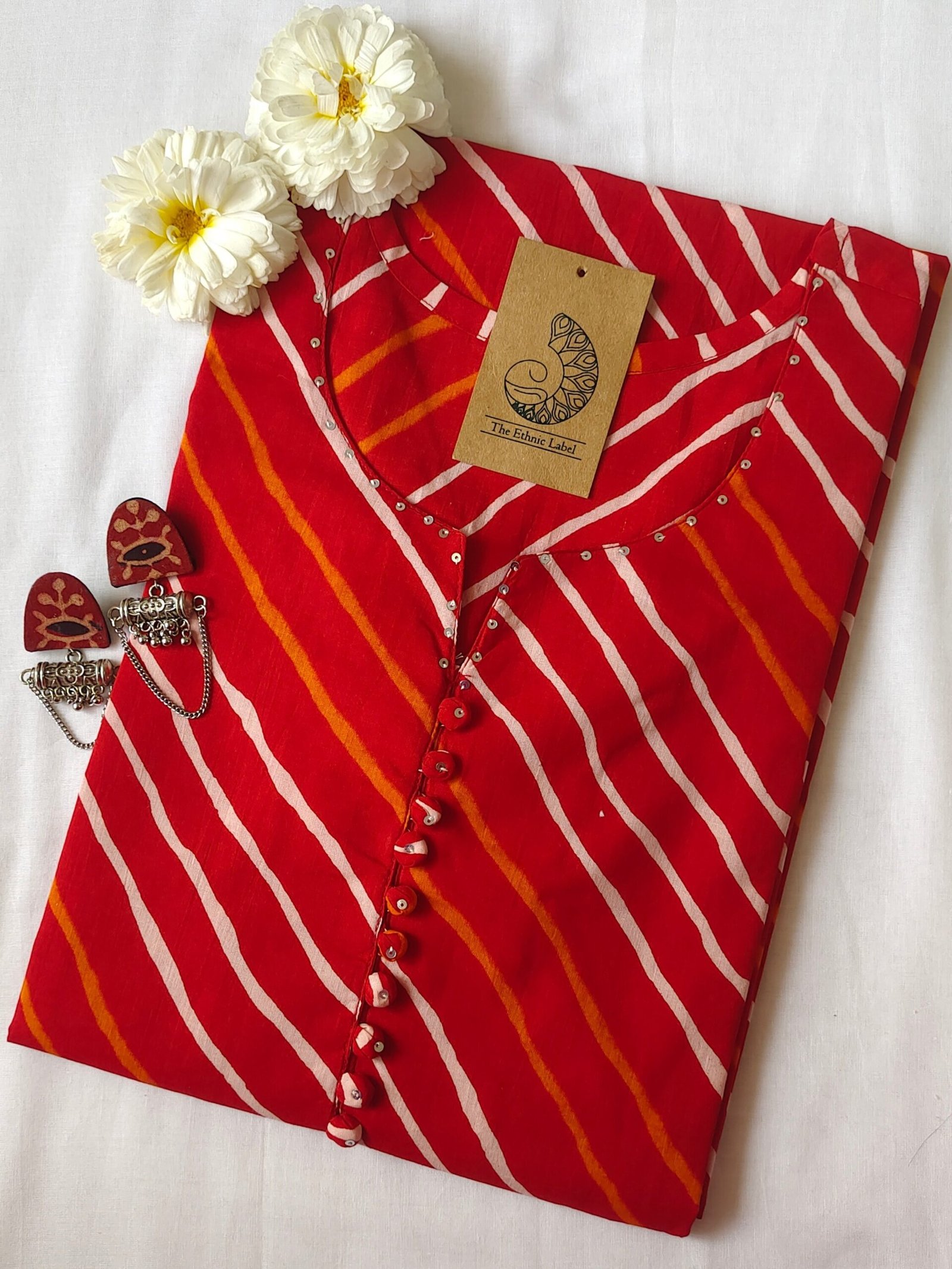 IMG_20230107_154832-scaled-1.jpg Red Lehriya Buttoned Cotton Kurta-L - Image 1