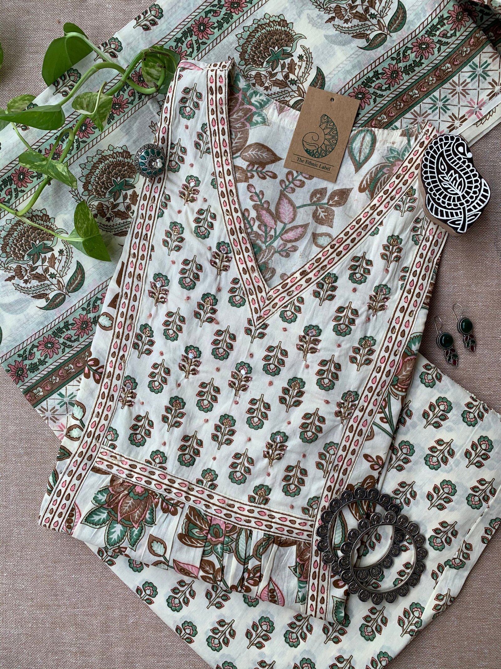 IMG_3761-scaled-1.jpg "Malini" Hand Block Printed Cotton Kurta Set(3pc) - Image 1