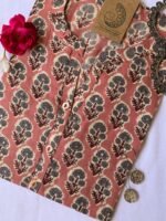 "Apricot" Floral Boota Cotton Kurta - Image 2