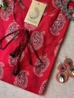 "Paakhi" Deep Red Paisley Hand Block Printed Cotton kurta - Image 2