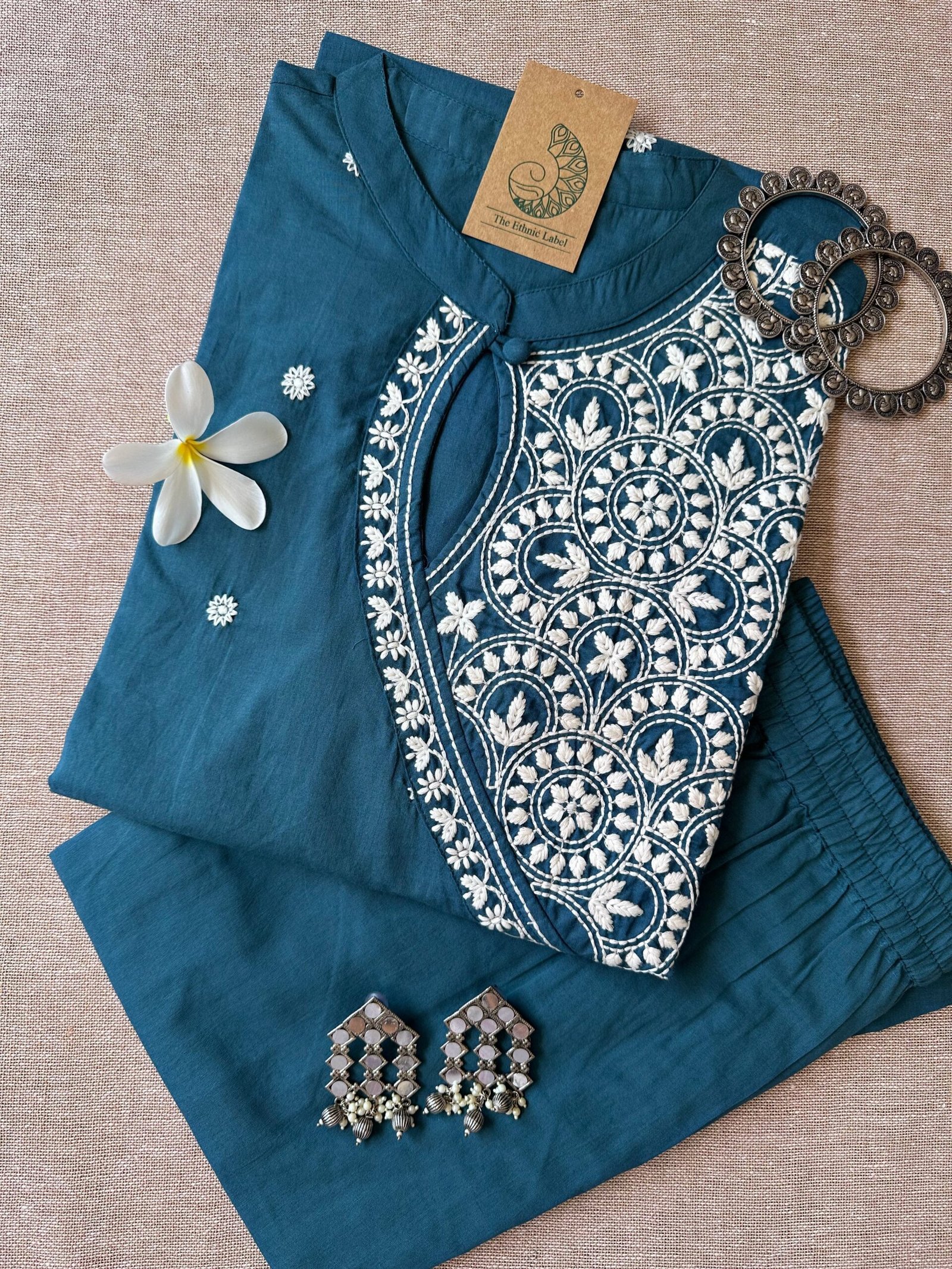 IMG_6225-scaled-1.jpg "Roohani" Teal Blue Chikankari Kurta Set(2pc) - Image 1