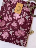 Deep Purple Jaal Sanganeri Angrakha Cotton Kurta - Image 3