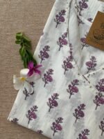 "Purple Pansy" White Angrakha Cotton Kurta - M - Image 3