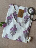"Verbena" White Purple Angrakha Cotton Kurta