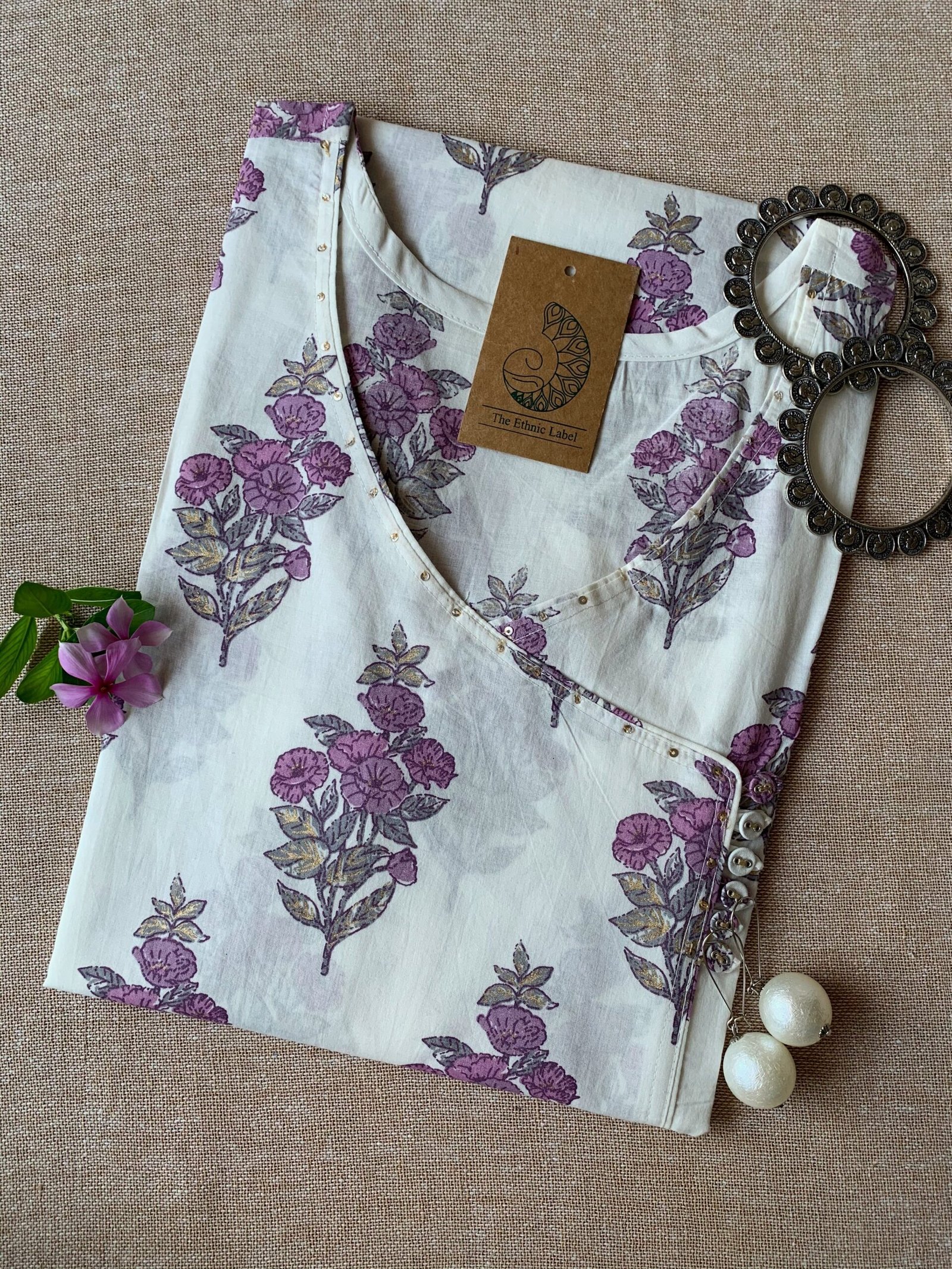 IMG_7292_c7e9f5b2-8a4b-4ca1-9344-20d05b659da9-scaled-1.jpg "Verbena" White Purple Angrakha Cotton Kurta - Image 1