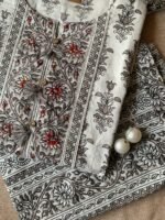 "Nigra" White Black Kurta Pant Set - 3 pc - Image 3