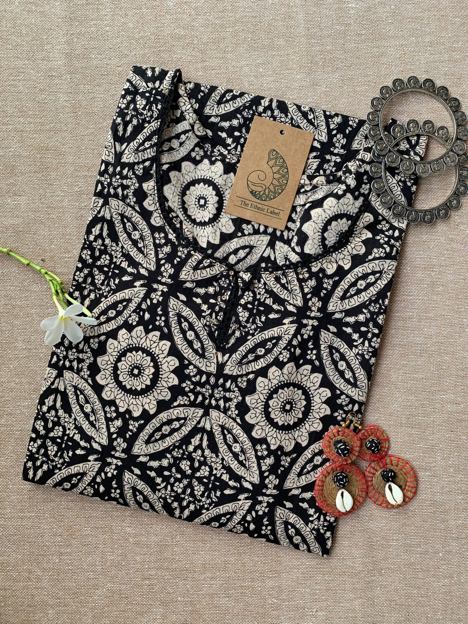 IMG_8203-scaled-1.jpg "Kajal" Ajrakh Hand Block Printed Cotton Kurta - Image 1