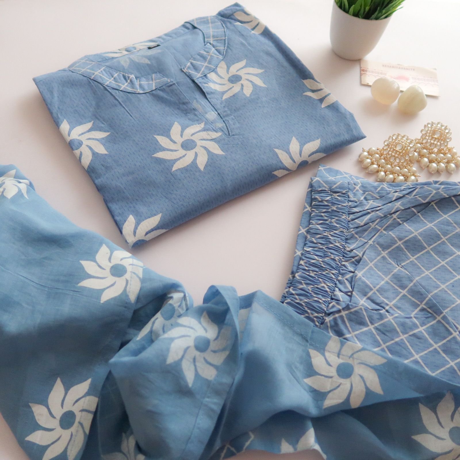 WhatsAppImage2023-04-29at4.30.16PM.jpg Powder Blue Cotton Suit - Image 1